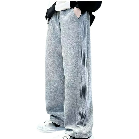 Qingpeng Teens Girls Boys Cotton Straight Leg Sweatpants Kids Elastic High Waisted Baggy Joggers with Pockets