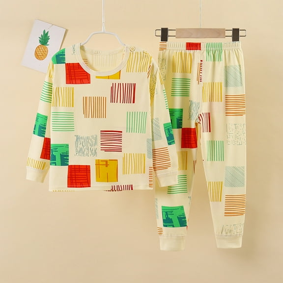 Qingpeng Toddler Boy Girls Cute Print Pajama Set Kids Long Sleeve Crewneck Pullover Tops & Pjs Pants Set Fall Winter Sleepwear Clothes