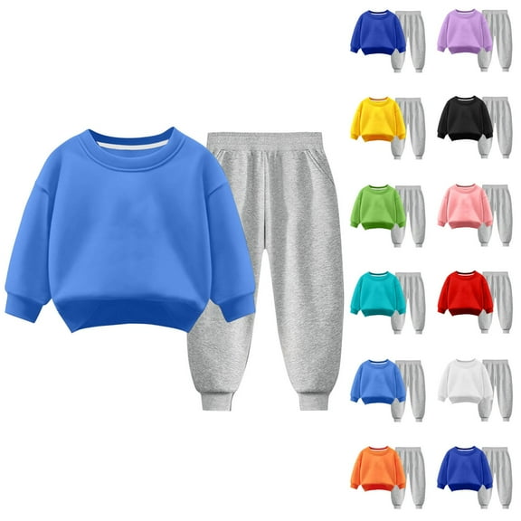 Qingpeng Toddler Boys Girls 2Pcs Solid Color Fall Set Long Sleeve Sweatshirt & Jogger Pants Set Fall Winter Clothes Outfit