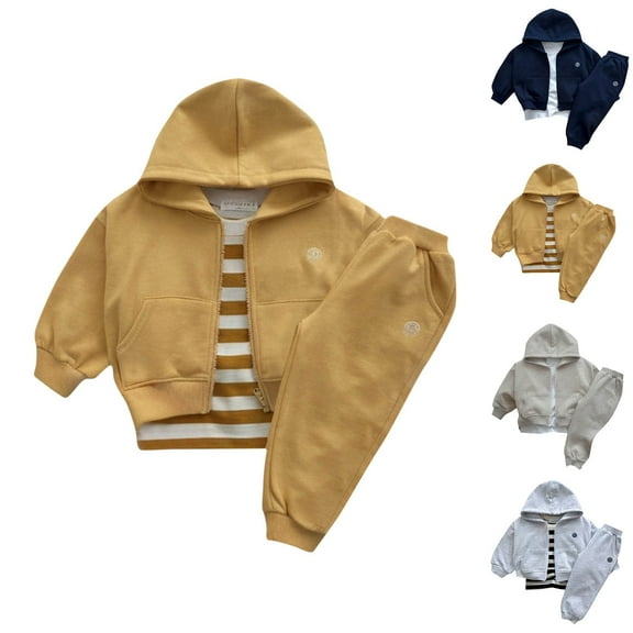Qingpeng Toddler Boys Girls Clothes Outfits Kids Long Sleeve Cute Print Hooded Sweatshirt and Pants 2 Piece Fall Winter Sweatsuit Set