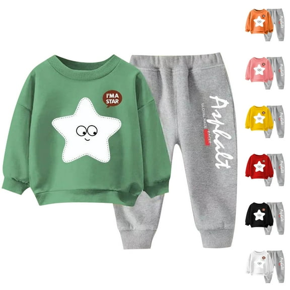 Qingpeng Toddler Boys Girls Cute Print Fall Outfits Kids Long Sleeve Sweatshirt & Jogger Pants Set 2Pcs Fall Winter Clothes