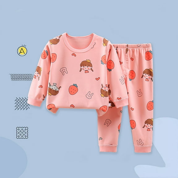 Qingpeng Toddler Boys Girls Cute Print Pajama Set Kids Long Sleeve Crewneck Pullover Tops & Pjs Elastic Waist Pants Set Fall Winter Sleepwear Clothes Outfit