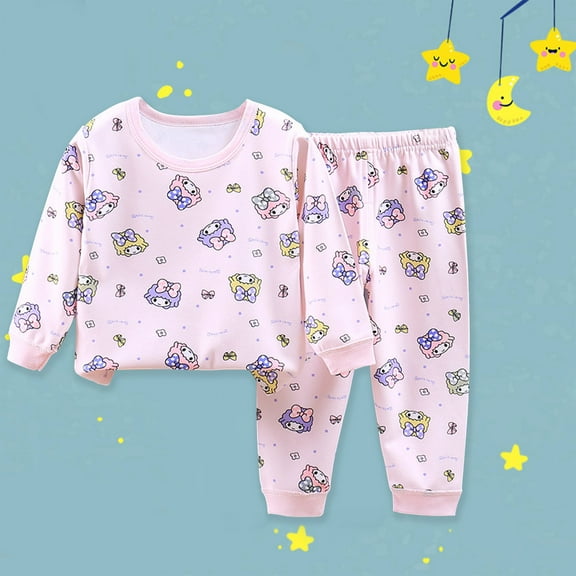 Qingpeng Toddler Boys Girls Cute Print Pajama Set Kids Long Sleeve Crewneck Pullover Tops & Pjs Elastic Waist Pants Set Fall Winter Sleepwear Clothes Outfit