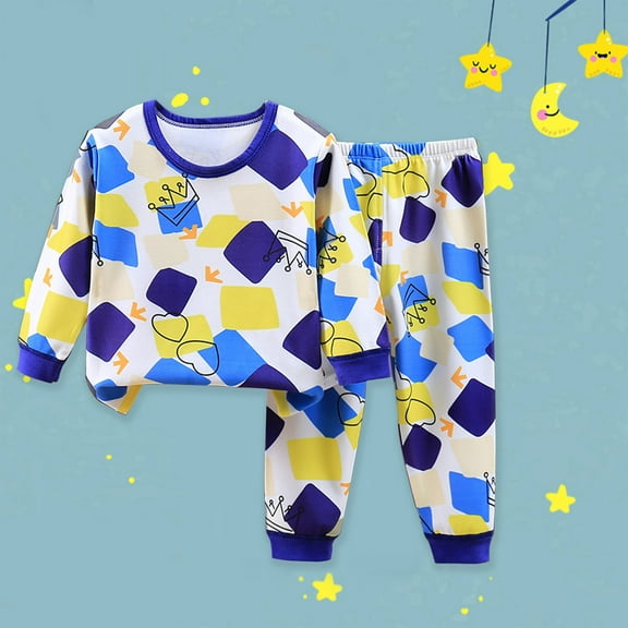 Qingpeng Toddler Boys Girls Cute Print Pajama Set Kids Long Sleeve Crewneck Pullover Tops & Pjs Elastic Waist Pants Set Fall Winter Sleepwear Clothes Outfit