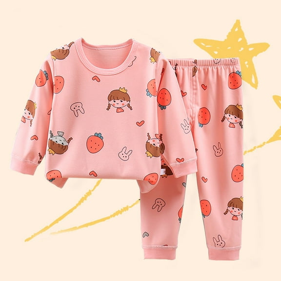 Qingpeng Toddler Boys Girls Cute Print Pajama Set Kids Long Sleeve Crewneck Pullover Tops & Pjs Elastic Waist Pants Set Fall Winter Sleepwear Clothes Outfit