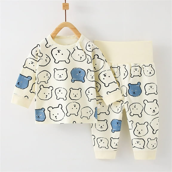 Qingpeng Toddler Boys Girls Cute Print Warm Pajama Set Kids Long Sleeve Crewneck Pullover Tops & Pjs Pants Set Fall Winter Sleepwear Clothes