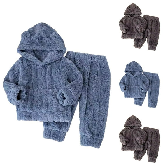 Qingpeng Toddler Boys Girls Warm Christmas Pajama Set Kids Long Sleeve Hoodie Tops & Pjs Pants Set Fall Winter Sleepwear Clothes Outfit