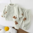 thumbnail image 1 of Qingpeng Toddler Boys Girls Warm Pajama Set Kids Long Sleeve Cute Print Crewneck Pullover Tops & Pjs Pants Set Fall Winter Sleepwear Clothes Outfit, 1 of 3