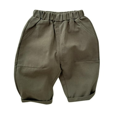 Qingpeng Toddler Baby Cotton Pull-on Sweatpants Casual Loose Elastic Waist Solid Joggers with Pockets