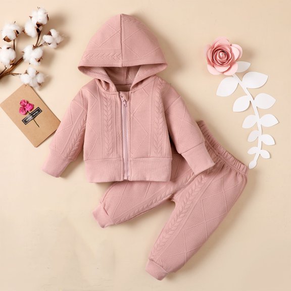 Qingpeng Toddler Girls Clothes Outfits Long Sleeve Solid Color Front Zipper Hoodie Sweatshirt and Jogger Pants 2 Piece Fall Winter Sweatsuit Set