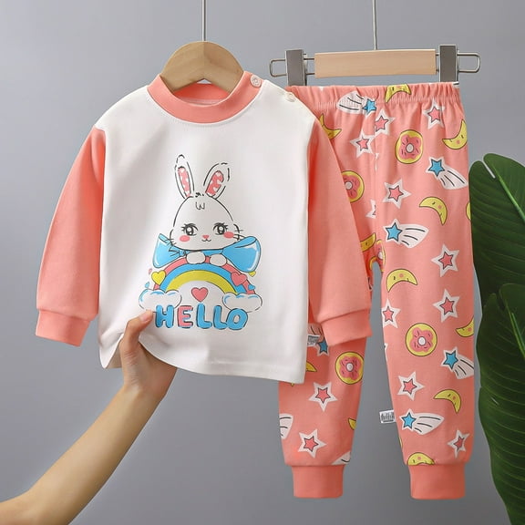 Qingpeng Toddler Boys Girls 2Pcs Sets Kids Cute Print Fall Outfits Long Sleeve Pullover Tops & Jogger Pants Outfit