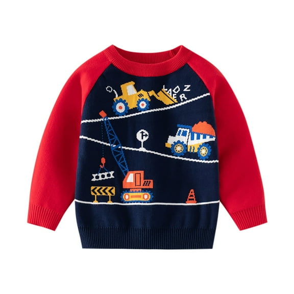 Qingpeng Toddler Boys Girls Basic Knit Pullover Sweater Kids Cute Print Crewneck Long Sleeves Sweatshirt Casual Fall Winter Outwear