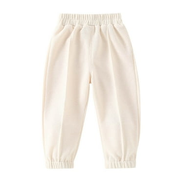Qingpeng Toddler Boys Girls Cotton Pull-On Jogger Pants Solid Color Casual Loose Elastic Waist Sweatpants