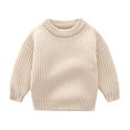 thumbnail image 1 of Qingpeng Toddler Boys Girls Knit Pullover Sweater Kids Crewneck Long Sleeves Sweatshirt Solid Casual Loose Warm Winter Clothes, 1 of 6