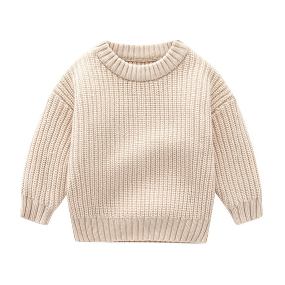 Qingpeng Toddler Boys Girls Knit Pullover Sweater Kids Crewneck Long Sleeves Sweatshirt Solid Casual Loose Warm Winter Clothes