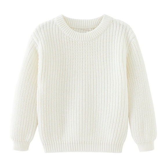 Qingpeng Toddler Boys Girls Knit Pullover Sweater Kids Crewneck Long Sleeves Sweatshirt Solid Casual Loose Warm Winter Clothes