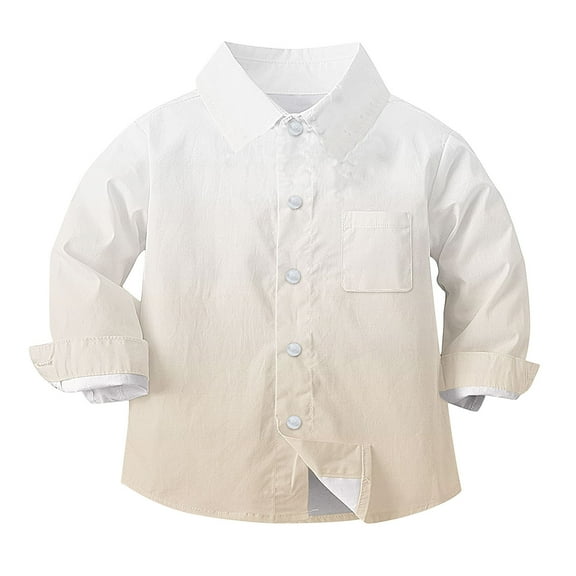 Qingpeng Toddler Boys Girls Lapel Button Down Shirt Classic Casual Loose Solid Long Sleeves T Shirt