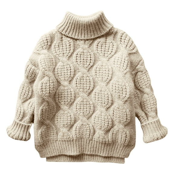 Qingpeng Toddler Boys Girls Turtleneck Cable Knit Sweater Kids Long Sleeve Outwear Fall Winter Warm Pullover