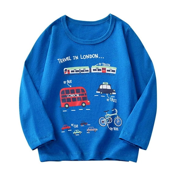 Qingpeng Toddler Boys Sweatshirts Kids Cotton Long Sleeve Crewneck Pullover Cartoon Print Shirts