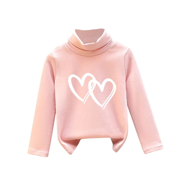 Qingpeng Toddler Girls Cotton Turtleneck Base Layer Top Kids Fall Winter Heart Print Long Sleeves Warm Pullover Clothes