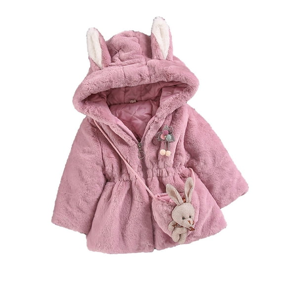 Qingpeng Toddler Girls Fleece Hooded Jacket Coat with Ears Kids Zipper Lightweight Long Sleeve Thick Warm Outerwear