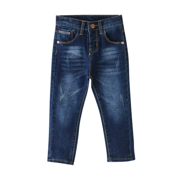Qingpeng Toddler Kids Boys Adjustable High Waist Jeans Straight Slim Denim Pant with Pockets