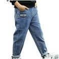 thumbnail image 1 of Qingpeng Toddler Kids Boys Elastic Waist Jeans Basic Casual Loose Full Length Straight Denim Pants with Pockets, 1 of 3