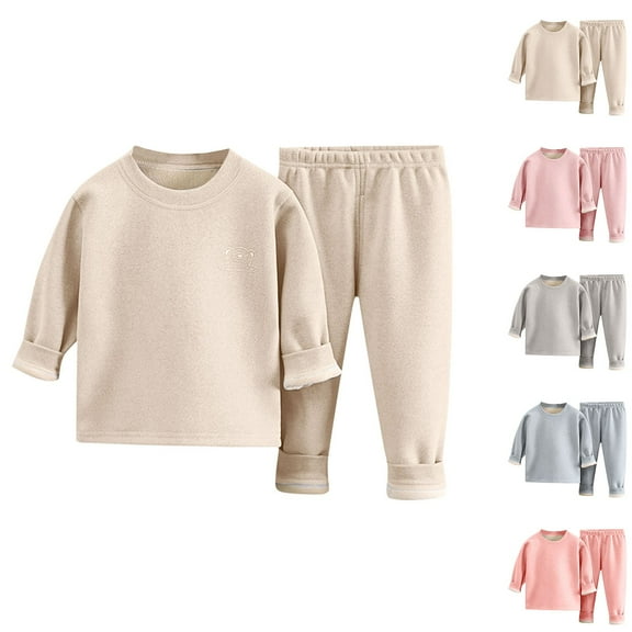 Qingpeng Warm Pajama Set for Toddler Boy Girls Long Sleeve Pullover Tops & Pjs Pants Set Kids Fall Winter Sleepwear Clothes