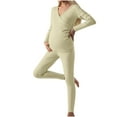 thumbnail image 1 of Qingpeng Women Nursing Pajama Set Maternity V Neck Long Sleeve Breastfeeding Sleepwear Thermal Underwear Clothes + Legging Pants, 1 of 9