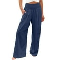thumbnail image 1 of Qingpeng Women Summer High Waisted Cotton Linen Pants Wide Leg Long Lounge Pant Trousers with Pockets, 1 of 5