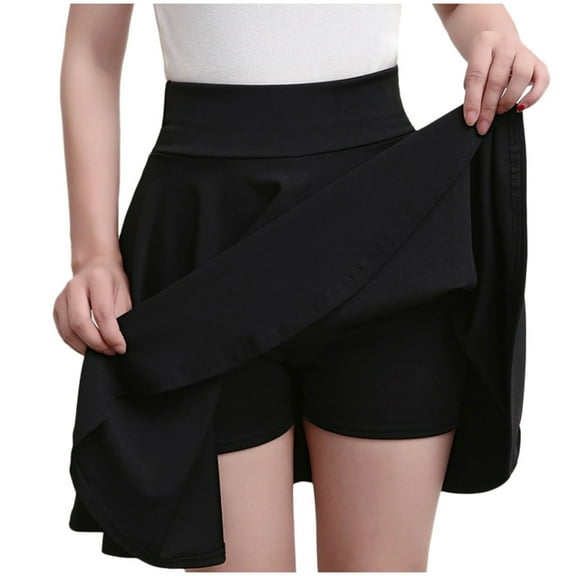 Qingpeng Women's Basic Casual Stretchy Flared Pleated Short Skirt with Shorts