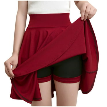 Qingpeng Women's Basic Casual Stretchy Flared Pleated Short Skirt with Shorts