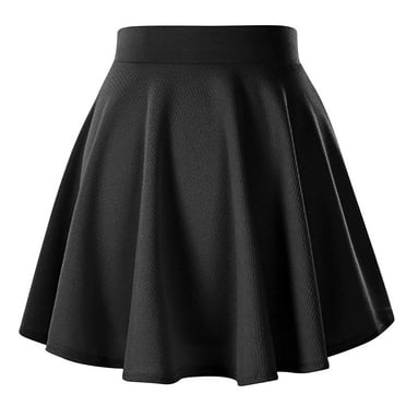 Qingpeng Women's Basic Elastic High Waist Short Dress Stretchy Flared Casual Solid Pleated Skirt