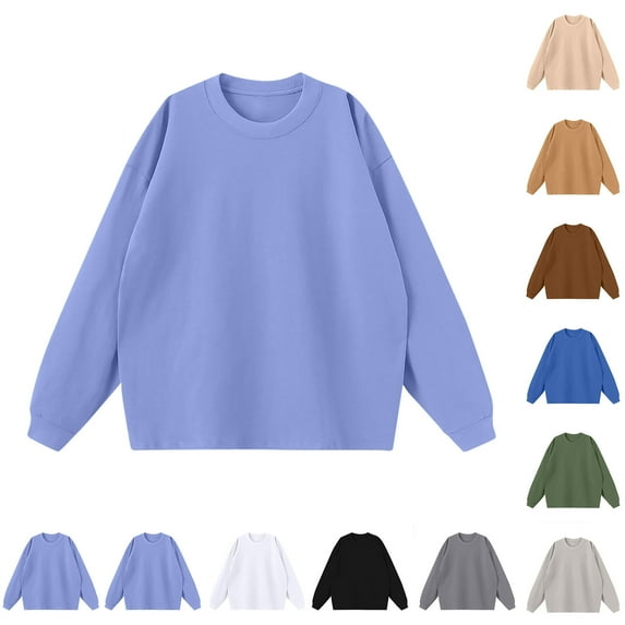 Qingpeng Women's Casual Cute Oversized Long Sleeve Round Crew Neck Sweatshirt Pullover Top