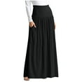 thumbnail image 1 of Qingpeng Women's Casual High-Waisted Pleated Maxi Skirt with Pockets Elastic Waist Solid Long Vintage Skirt, 1 of 3