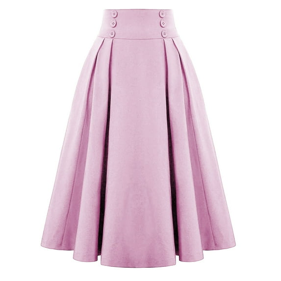 Qingpeng Women's Casual Pleated High Waist Solid Flowy A Line Maxi Skirt