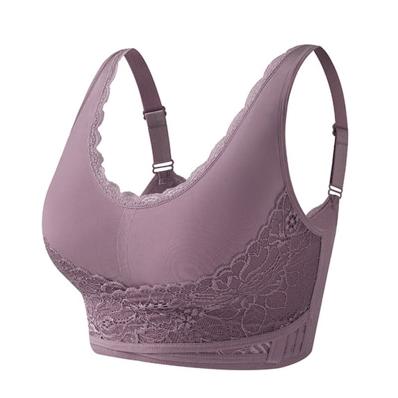 Qingpeng Women's Front Cross Adjustable Side Buckle Wireless Lace Seamless Sports Yoga Push-up Bra