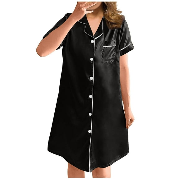 Qingpeng Women's Nightshirt Short Sleeve V Neck Button Down Sleepdress Soft Comfy Pajamas Nightgown for Women