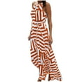 Qingpeng Clearance Women's Summer 2025 Stripe Maxi Dress Halter Neck