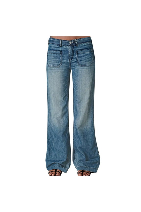 Women's Wide Leg Jeans High Waisted Stretchy Straight Leg Jeans Loose Casual Denim Pants with Pocket