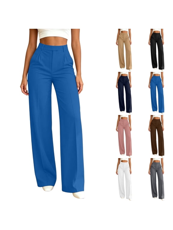 Drapey Straight Leg Suit Pants for Women Pleated High Waist Elegant Loose Dress Trousers Business Casual Street Outfits