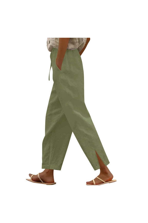 Gauze Pants for Women Slit Hem Drawstring High Waisted Wide Leg Trousers 2026 Summer Beach Vacation Clothes
