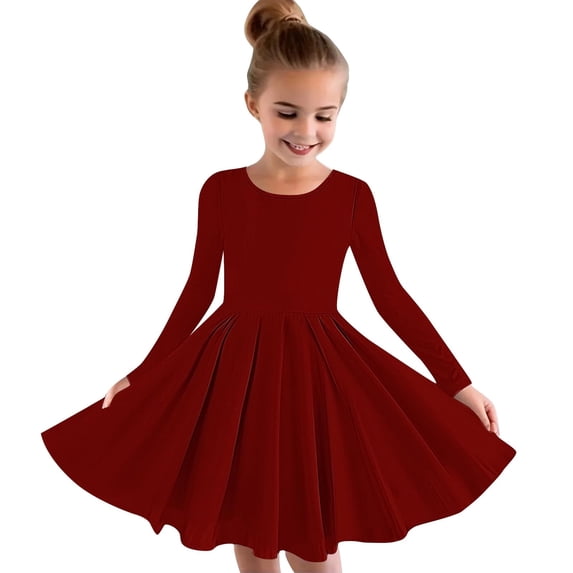 Qingpeng Girls Dress Long Sleeve Round Neck A Line Mid Length Skirt for Girls Kids Autumn Casual Daily Wear