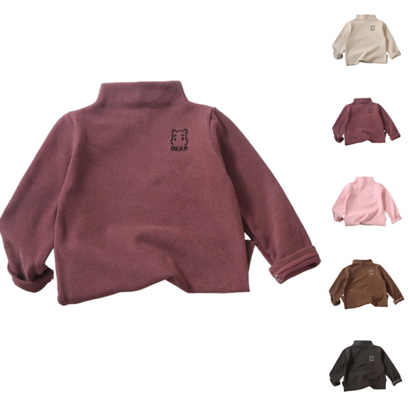 Qingpeng Girls Mock Neck Top Long Sleeve Pullover Shirt with Bear Graphic Print for Layering Wear