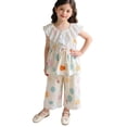 thumbnail image 1 of Qingpeng Girls Summer Sleeveless Ruffled Collar Top and Wide Leg Pants Set Lace Trim Casual Princess Style Matching Outfit Set for Kids, 1 of 6