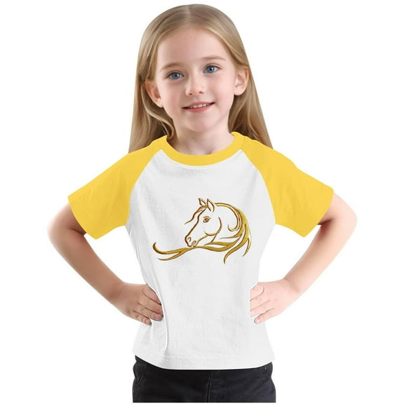 Qingpeng Horse Print Shirt for Girls Funny Short Sleeve T-Shirt Cute Magical Graphic Tees Tops