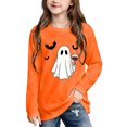 thumbnail image 1 of Qingpeng Kids Halloween Theme Pullover Tee Shirt Cute Ghost with Bat Graphic Long Sleeve Crewneck Top, 1 of 6
