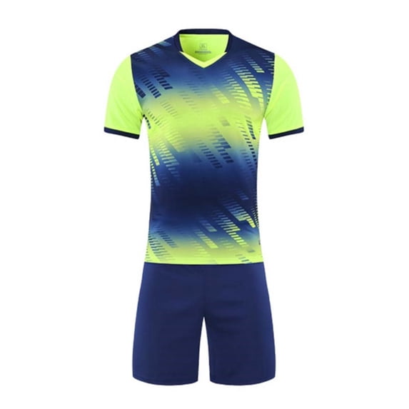 Qingpeng Kids Sports Training Short Sleeve V Neck Printed Top Elastic Waist Shorts Soccer Football Uniform Matching Outfit Set for Kids