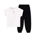 thumbnail image 1 of Qingpeng Kids Summer Solid Color Short Sleeve Crew Neck Top And Elastic Waist Long Pants Casual Sports Matching Outfit Set for Kids, 1 of 6