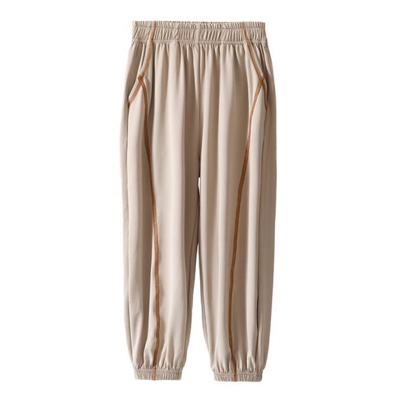 Qingpeng Kids Unisex Solid Color Elastic Waist Cuffed Icesilk Quick Dry Sports Long Pants for Kids